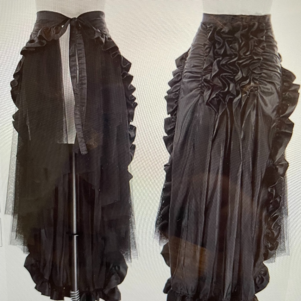 Women Gothic Victorian Steampunk Skirt Bustle Style Vintage Tie Up Long Maxi Ski